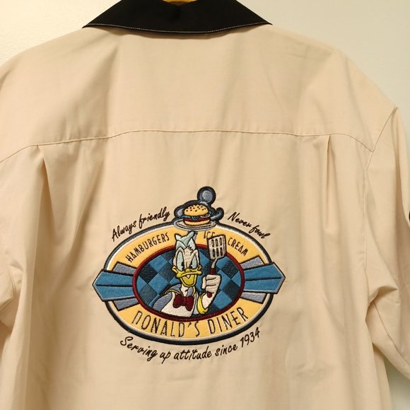 SOLD!Disneyland Resort Donald's Diner Bowling Shirt, Cream,  Men's Size M - Picture 6 of 7